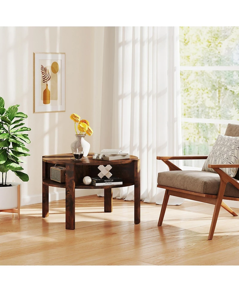 Slickblue Small Space Round Coffee Table with Lower Storage Shelf Design