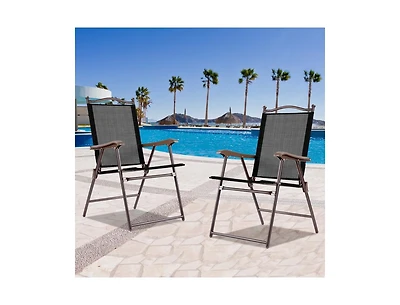 Mondawe Set of 2 Patio Folding Sling Back Camping Deck Chairs