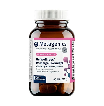 Metagenics HerWellness Recharge Overnight Women's Sleep Support with Chelated Magnesium, Holy Basil, Zinc and Vitamin C 60 Tablets