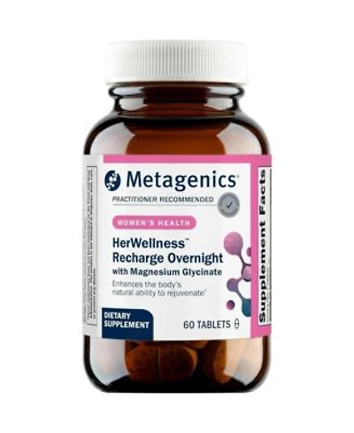 Metagenics Herwellness Recharge Overnight Womens Sleep Support With Chelated Magnesium Holy Basil Zinc Vitamin C 60 Tablets