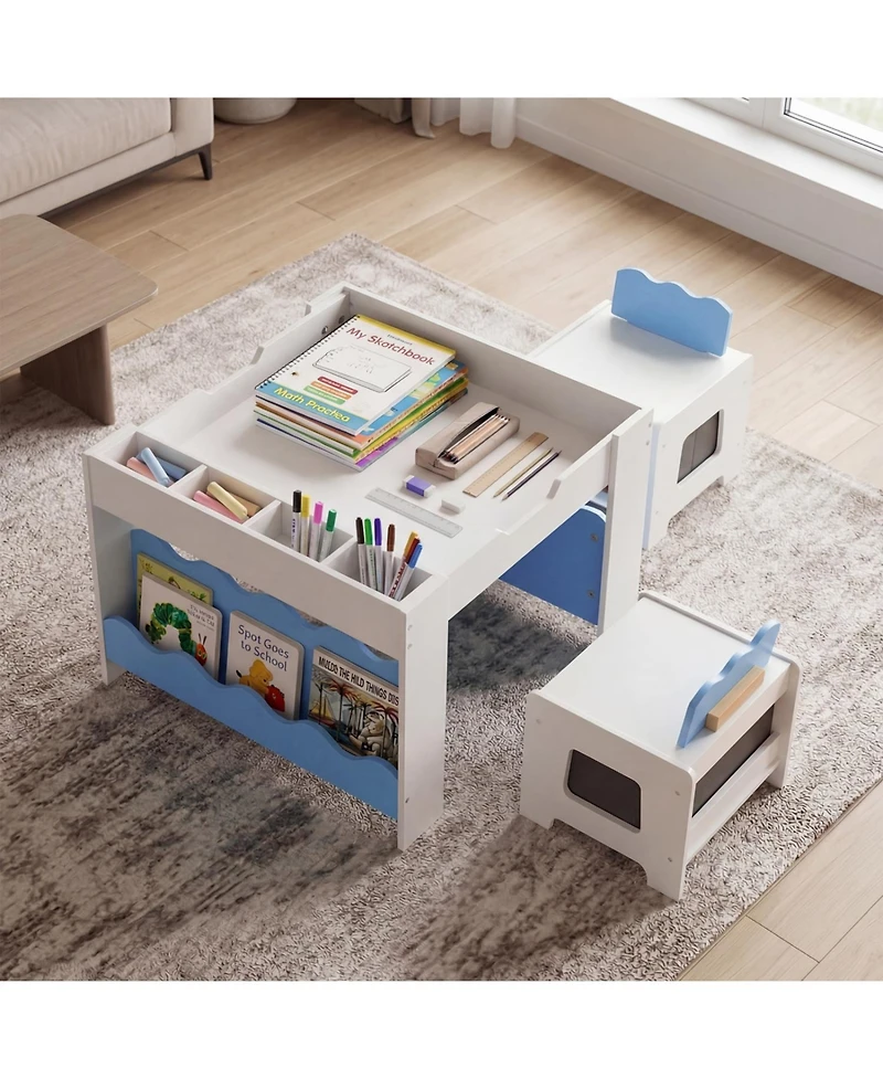 Slickblue Multi-Purpose Kids Table and Chairs Set with Reversible Tabletop