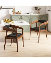 Gymax Set of 2 Accent Chairs Pu Leather Upholstered Armchairs w/ Cozy Backrest