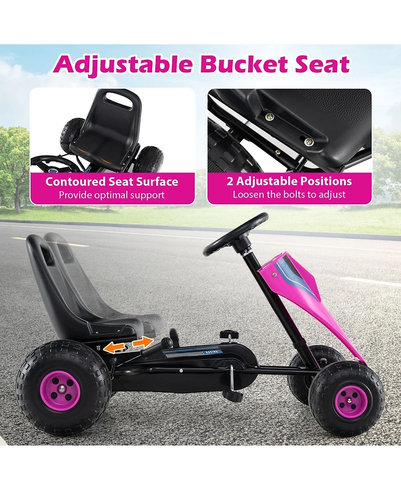 Gymax Pedal Go Kart for Kids 4-Wheel Ride On Toy with Steering Wheel and Safe Handbrake
