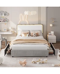 gaomon velvet Led bed frame with storage drawers, adjustable headboard, princess-style frame