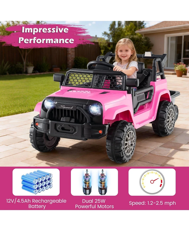 Gymax Kids Ride On Utv Car with Detachable TrailerParent Remote Control Light and Music