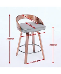 Clihome Bar Stools Set of 2, Swivel Height with Low Back, Wood Chairs Soft Cushion Seat, 25-Inch Seat