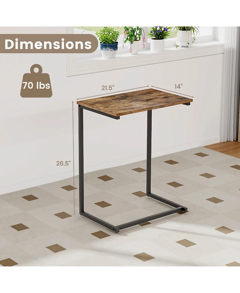 Gymax C-shaped End Table Vintage Accent Couch Table with Heavy-duty Metal Frame