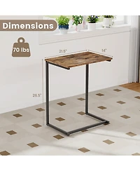 Gymax C-shaped End Table Vintage Accent Couch Table with Heavy-duty Metal Frame