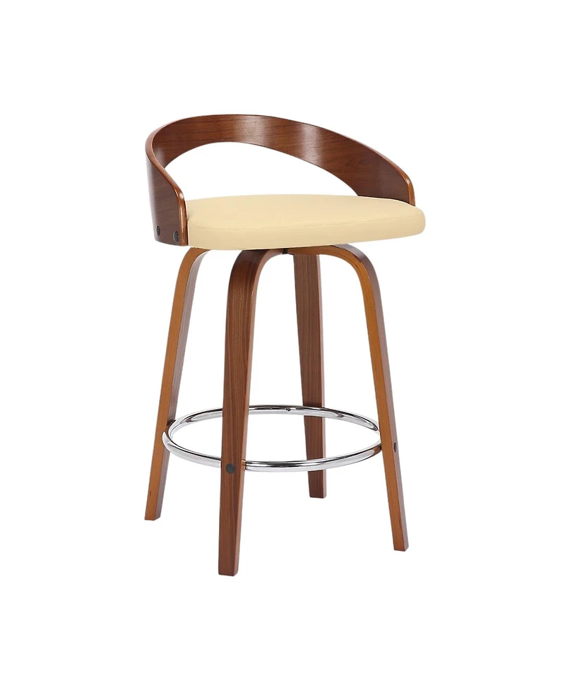 HomeRoots 26" Faux Leather and Solid Wood Low Back Counter Height Swivel Bar Chair