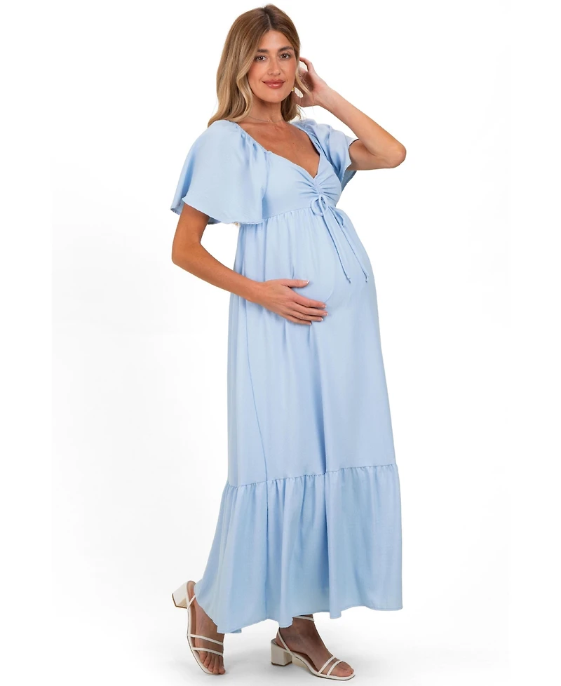 Pinkblush Maternity Light Blue Flutter Sleeve Ruffle Hem Maxi Dress