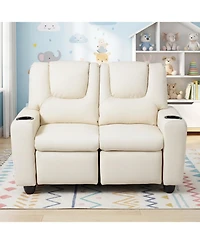 Slickblue Kids Double Recliner Sofa Chair with 2 Cup Holders for Toddlers and Children