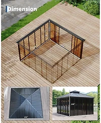 homfan 12 x 12 Feet Metal Roof Gazebo House Storage Workshop with Aluminum Alloy and Steel Frame and Acrylic Panels for Backyard, Patio, Party