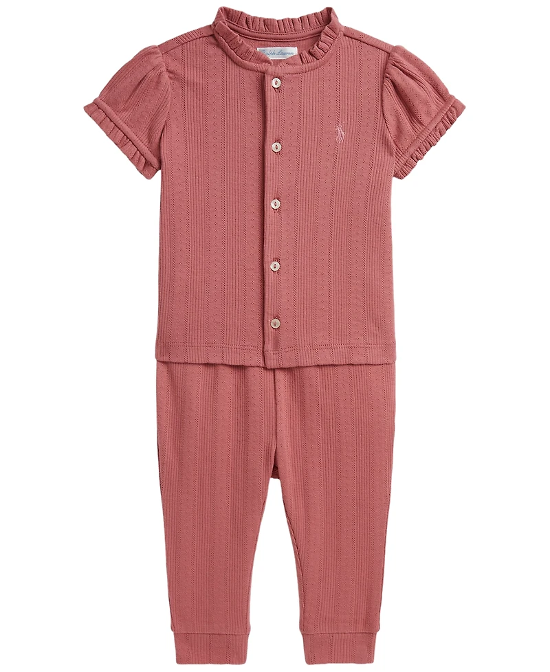 Polo Ralph Lauren Baby Girls' Pointelle Knit Cotton Top and Leggings, 2-Piece Set
