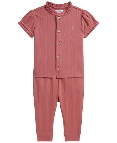 Polo Ralph Lauren Baby Girls' Pointelle Knit Cotton Top and Leggings, 2-Piece Set