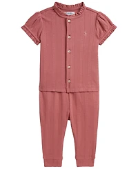 Polo Ralph Lauren Baby Girls' Pointelle Knit Cotton Top and Leggings, 2-Piece Set