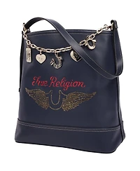 True Religion Chain Moto Pu Bucket Bag with Charm Chain and Removable Zip Pouch