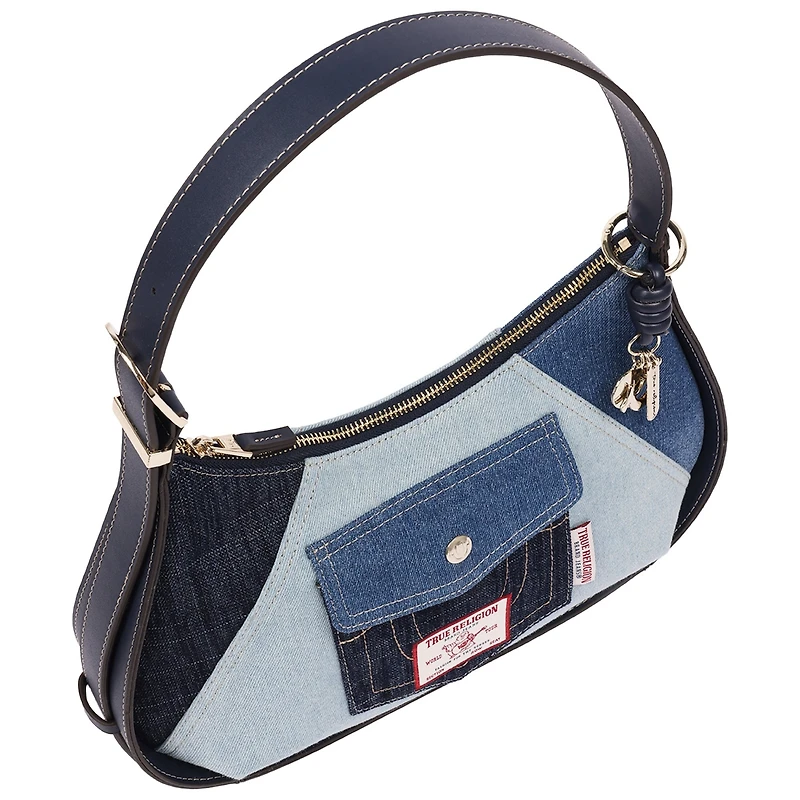 True Religion Women's Zip Top Hobo Bag with Signature Pocket Detail