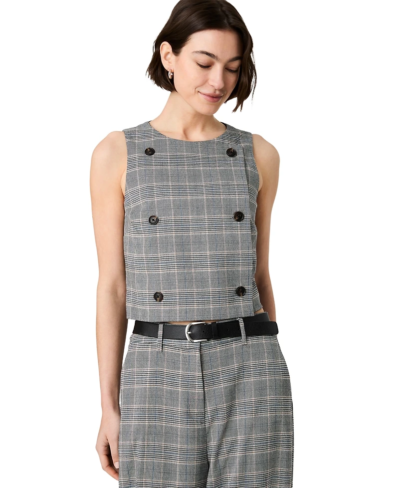 French Connection Women's Matteo Jewel Neck Sleeveless Button-Front Top