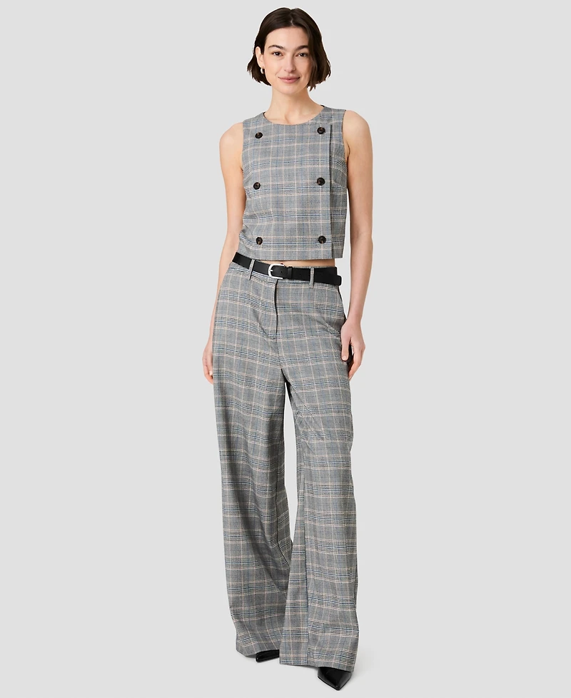 French Connection Women's Matteo Wide-Leg Plaid Trousers