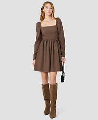French Connection Women's Diana Square Neck Long-Sleeve Fit-and-Flare Mini Dress