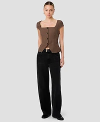 French Connection Women's Diana Square Neck Gingham Print Top