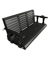 5.5 Ft Extended 3-Seater Wooden Porch Swing with Seat Cushion, Cup Holders, Hanging Chains and 7mm Springs, Heavy Duty 880 Lbs (Dark Brown)