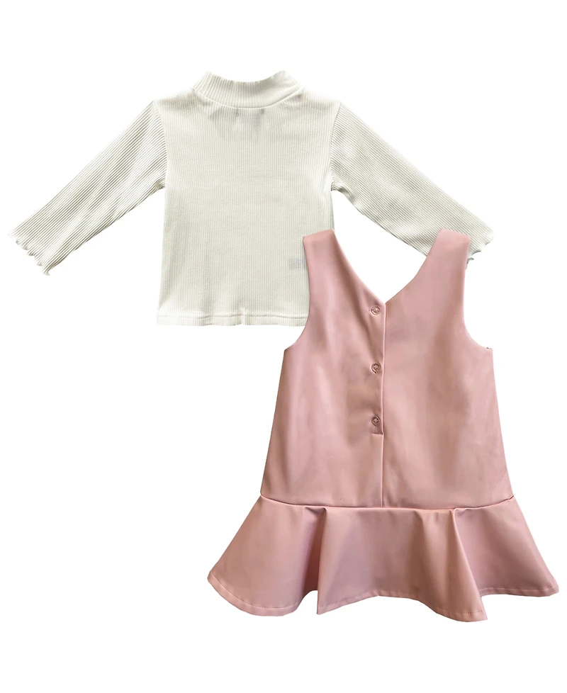 Blueberi Boulevard Girls' 2T-6X Long-Sleeve Top and Sleeveless Jumper Dress, 2-Piece Set