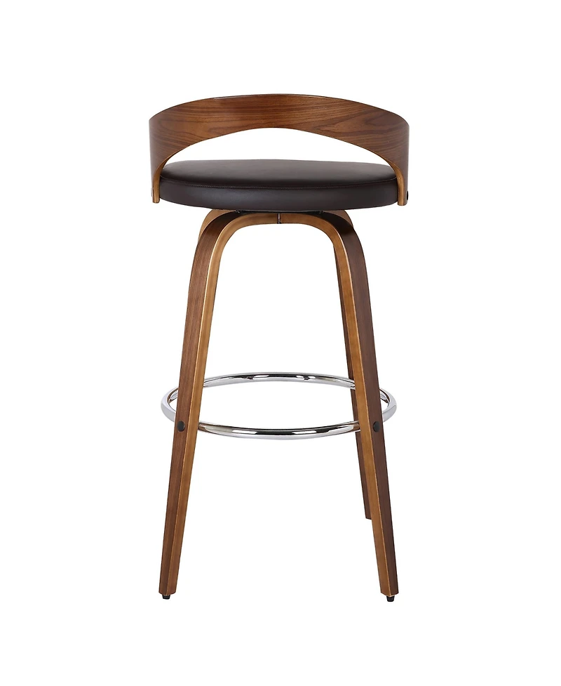 HomeRoots 30" Faux Leather and Solid Wood Low Back Bar Height Swivel Bar Chair