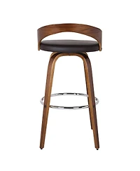 HomeRoots 30" Faux Leather and Solid Wood Low Back Bar Height Swivel Bar Chair