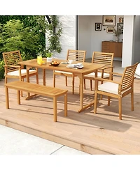 Gymax Outdoor Wooden Dining Table for 4-6 71'' Acacia Wood Table