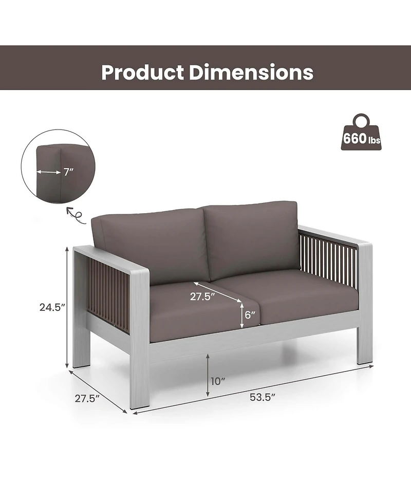 Gymax Patio Aluminum Loveseat Sofa Modern Outdoor Furniture with Thick Back and Seat Cushions