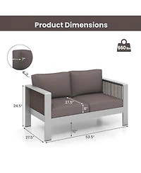 Gymax Patio Aluminum Loveseat Sofa Modern Outdoor Furniture with Thick Back and Seat Cushions