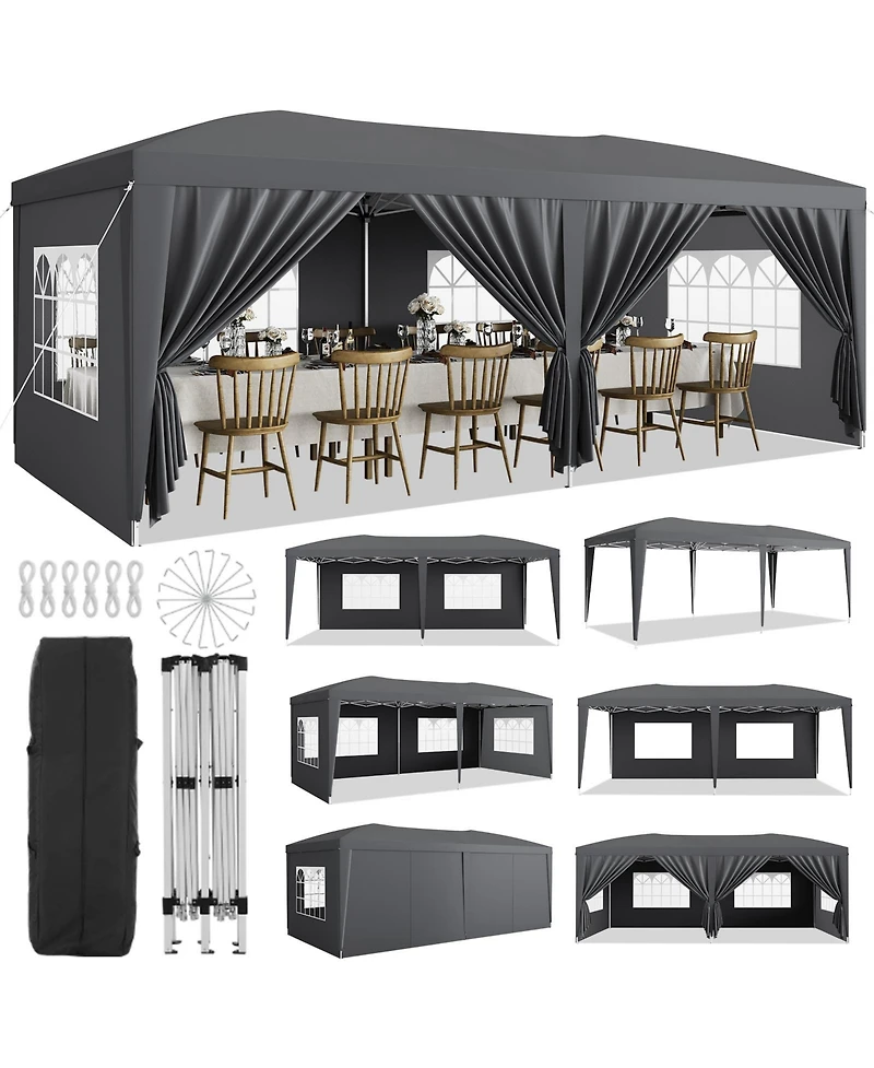 Homfan Oxford Fabric Cantilevered Folding Shelter with Eaves, Outdoor Pop-Up Camping Canopy for Patio Beach Backyard