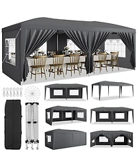 Homfan Oxford Fabric Cantilevered Folding Shelter with Eaves, Outdoor Pop-Up Camping Canopy for Patio Beach Backyard