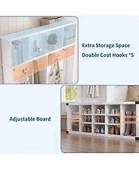 homfan Hall Tree with Bench – 12 Shoe Cubbies, 5 Double Hooks and Adjustable Shelves for Hallway, Mudroom or Bedroom