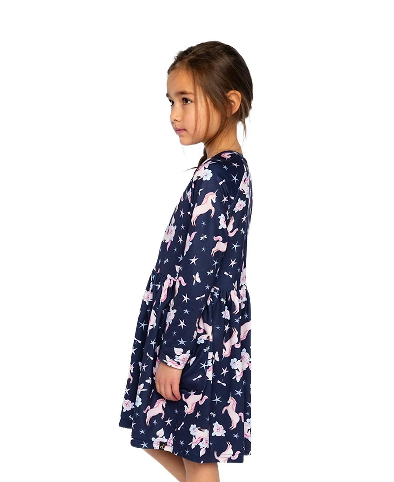 Deux par Toddler Girls 2T-5T Long Sleeve Dress Unicorn Print