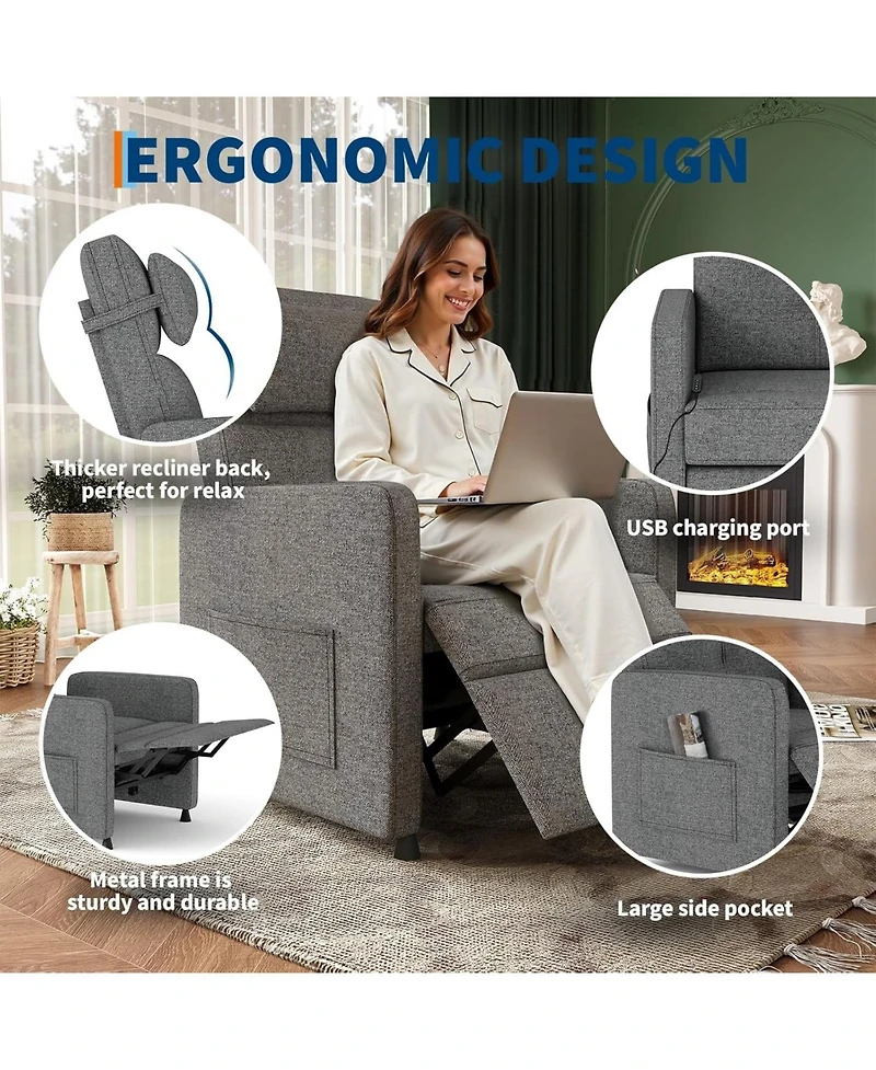 homfan Power Recliner Chair with Massage and Heat, Electric Adjustable Pu Leather, Usb Port Side Pockets, Living Room