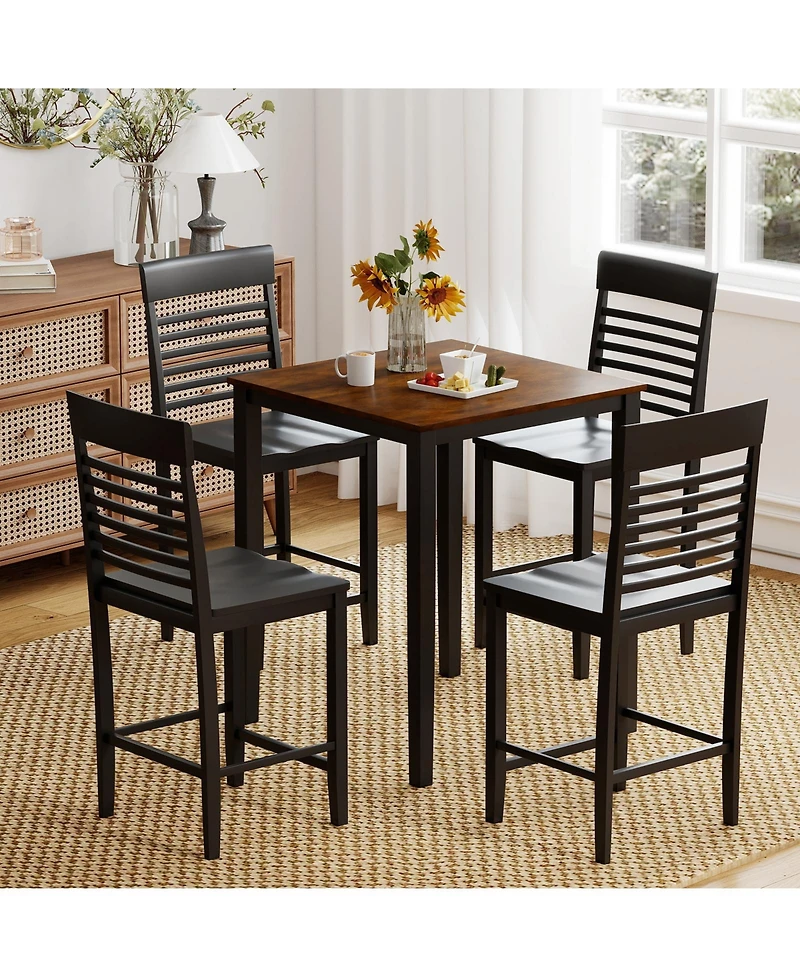 Slickblue 5-Piece Counter Height Kitchen Table Set with Footrest and Wood Frame