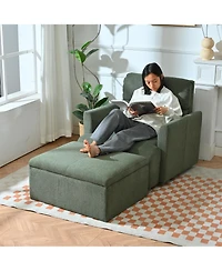 Rainsken Modern Oversized Accent Chair, Comfy Upholstered Armchair with Storage Ottoman and Side Pillows for Living Room, Reading Nook