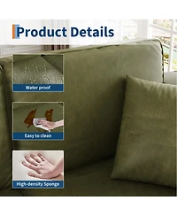 homfan 85 Inches 3-Seater Sofa with 2 Throw Pillows, Faux Leather Couch, Back Cushion, Support Feet for Living Room