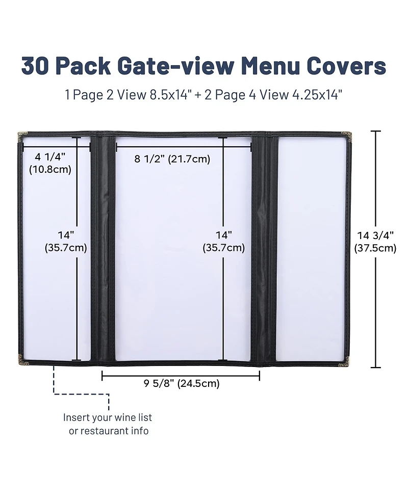Yescom 30 Pcs Restaurant Menu Covers Gate-view Fold 1 Page 2 View 8.5x14" and 2 Page 4 View 4.25x14" Wine List Bar Cafe