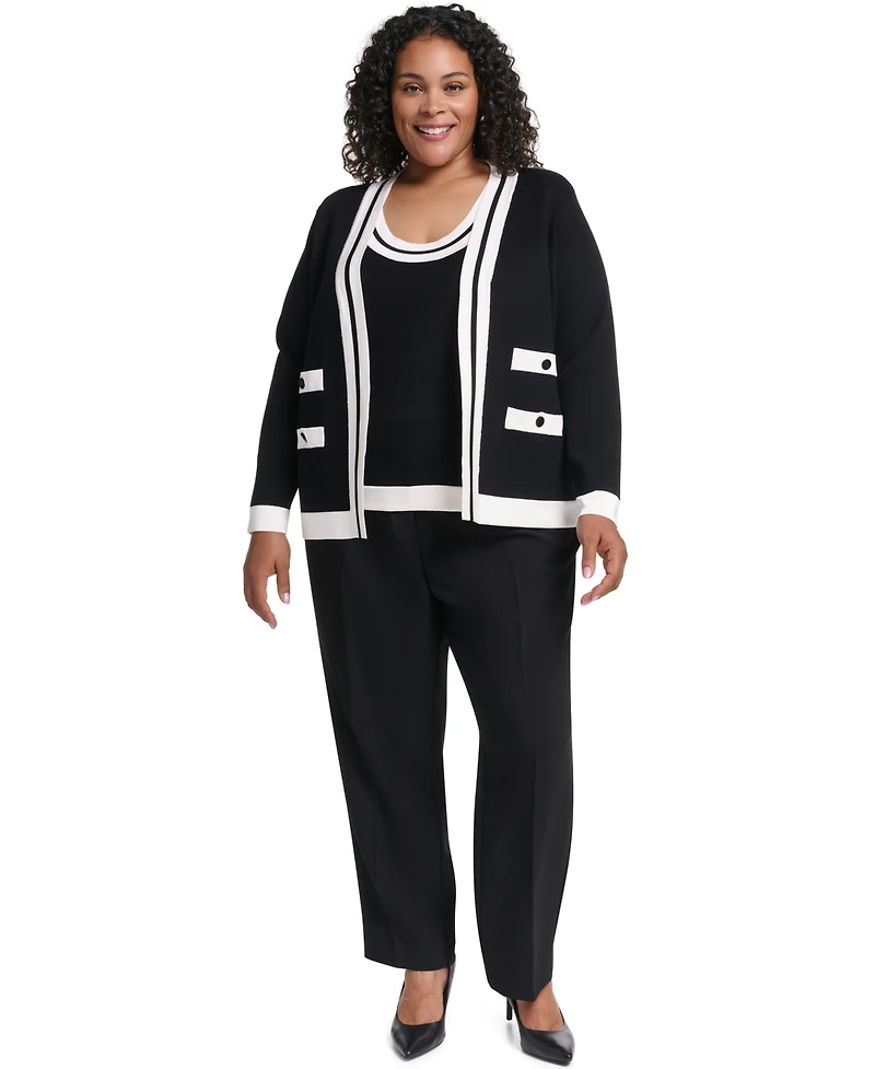 Karl Lagerfeld Paris Plus Tipped Open-Front Cardigan