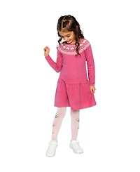 Deux par Deux Toddler Girls Knitted Dress with Flower Jacquard Raspberry