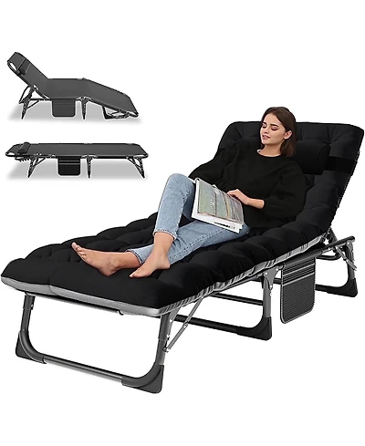 Mooncool Sleeping Cots Folding Chaise Lounge Chairs 5-Position Outdoor for Beach Lawn Camping Pool