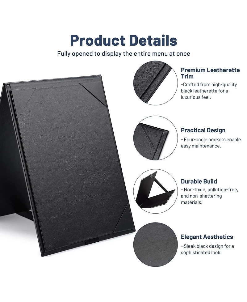 Yescom 5"x7" Table Tent Menu Holders 2 Side A Frame Pu leather Drink Dessert for Restaurant Bar 5 Pack