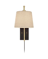 360 Lighting Chester Modern Swing Arm Wall Lamps Set of 2 Brass Plug-in Light Fixture Tan Drum Shade for Bedroom Bedside Living Room Reading