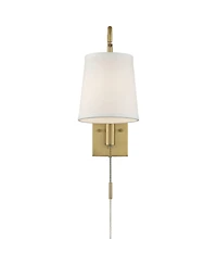 360 Lighting Luca Swing Arm Wall Lamps Set of 2 Warm Brass Metal Plug-in Light Fixture Fabric Shade for Bedroom Bedside Living Room Reading Home