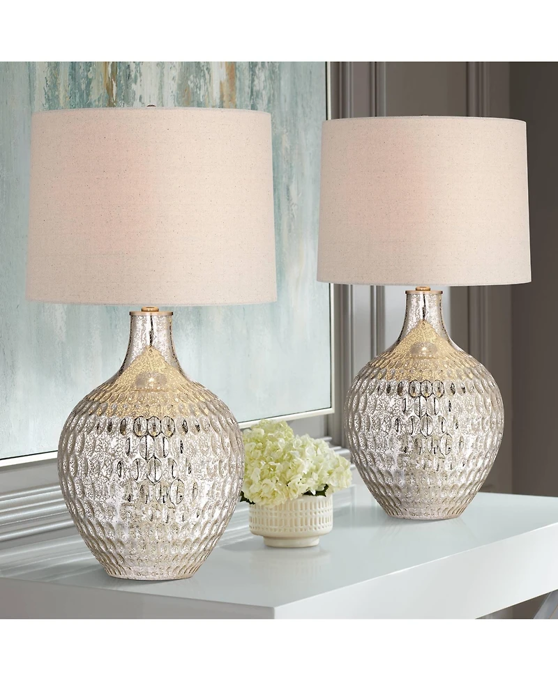 360 Lighting Waylon 28" Tall Modern Luxe End Table Lamps Set of 2 Mercury Glass Shade Living Room Bedroom Bedside