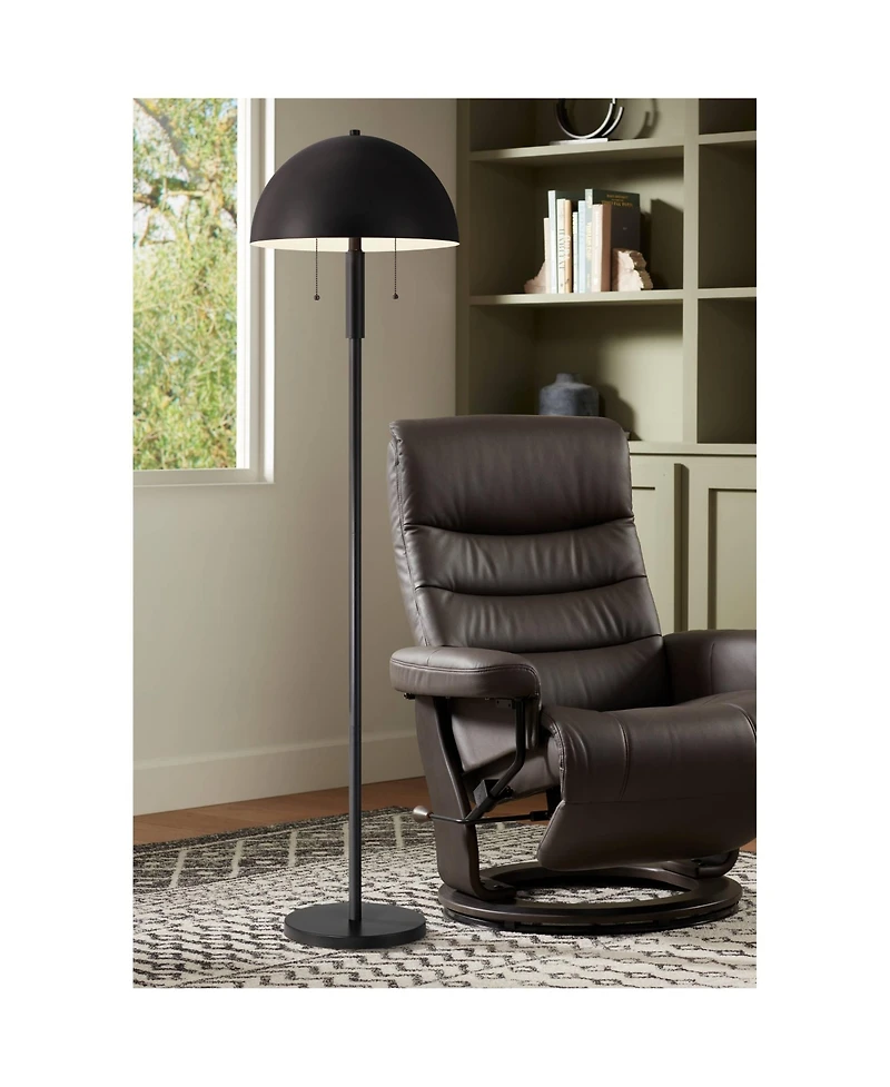 360 Lighting Rhys Mid Century Modern 62" Tall Standing Floor Lamp Skinny Pole Pull Chain Metal Bedroom Mushroom Dome Shade