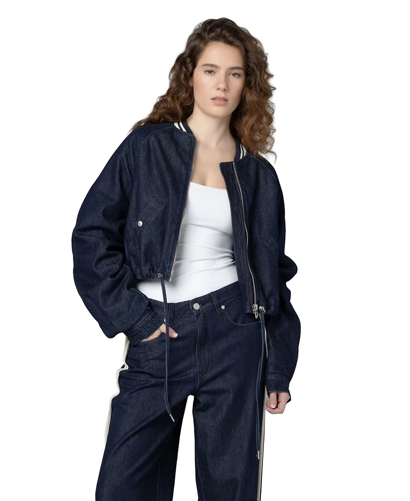 Blank Nyc Women's Play Time Collarless Denim Bomber Jacket